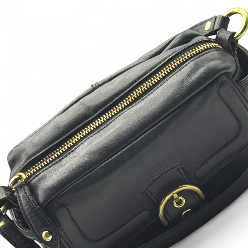 COACH F25150 Campbell Black Leather Crossbody Camera Bag Brass - Picture 5 of 12